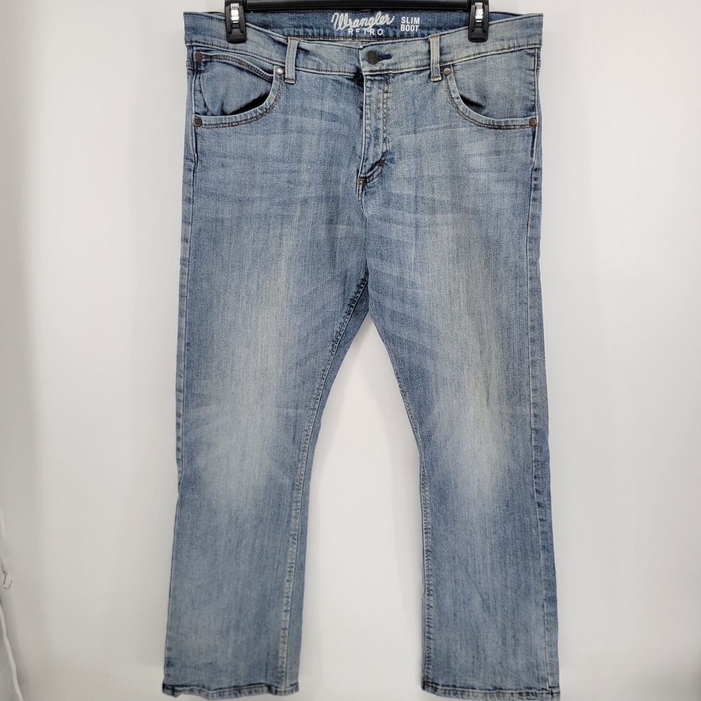 Wrangler Retro Slim Boot Jeans Mens 36x32 Light Wash Denim WLT20LW